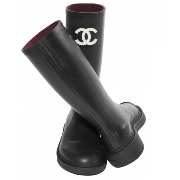 CHANEL | Shoes | Chanel 22k Black White Caoutchouc Cc Logo